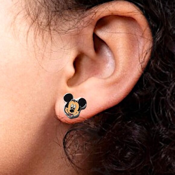 Disney Mickey Mouse Silver Toned Smiling Face Enamel Stud Earrings - Picture 4 of 4